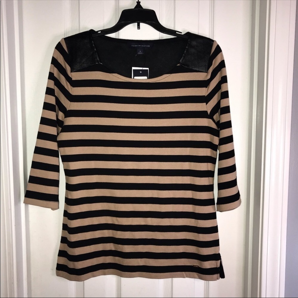 Tommy Hilfiger Striped Quilted Faux Leather Size M - Picture 3 of 9